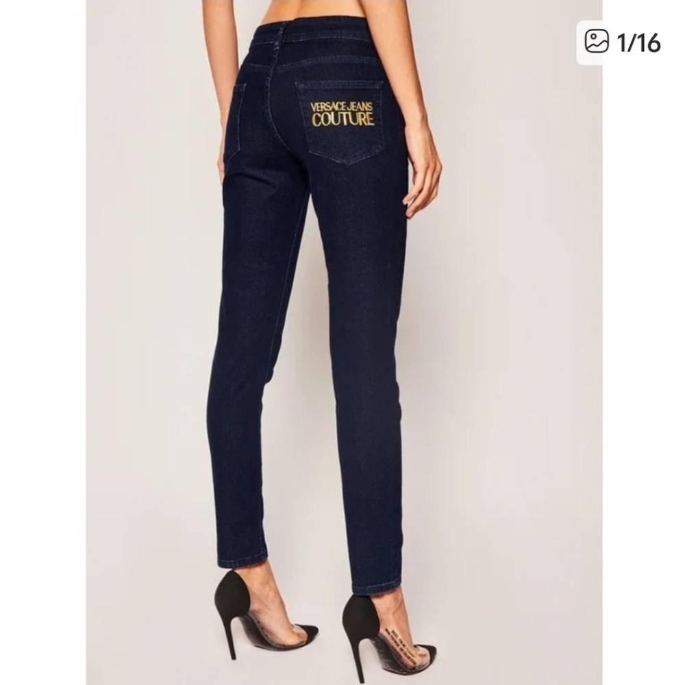 Versace Jeans Couture Women's Dark Wash Skinny Jeans Denim Size 29 Gold NWT‎